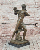 Poseidon (Neptune) Hippocampus Monumental Bronze Sculpture Marble Cesaro Decor
