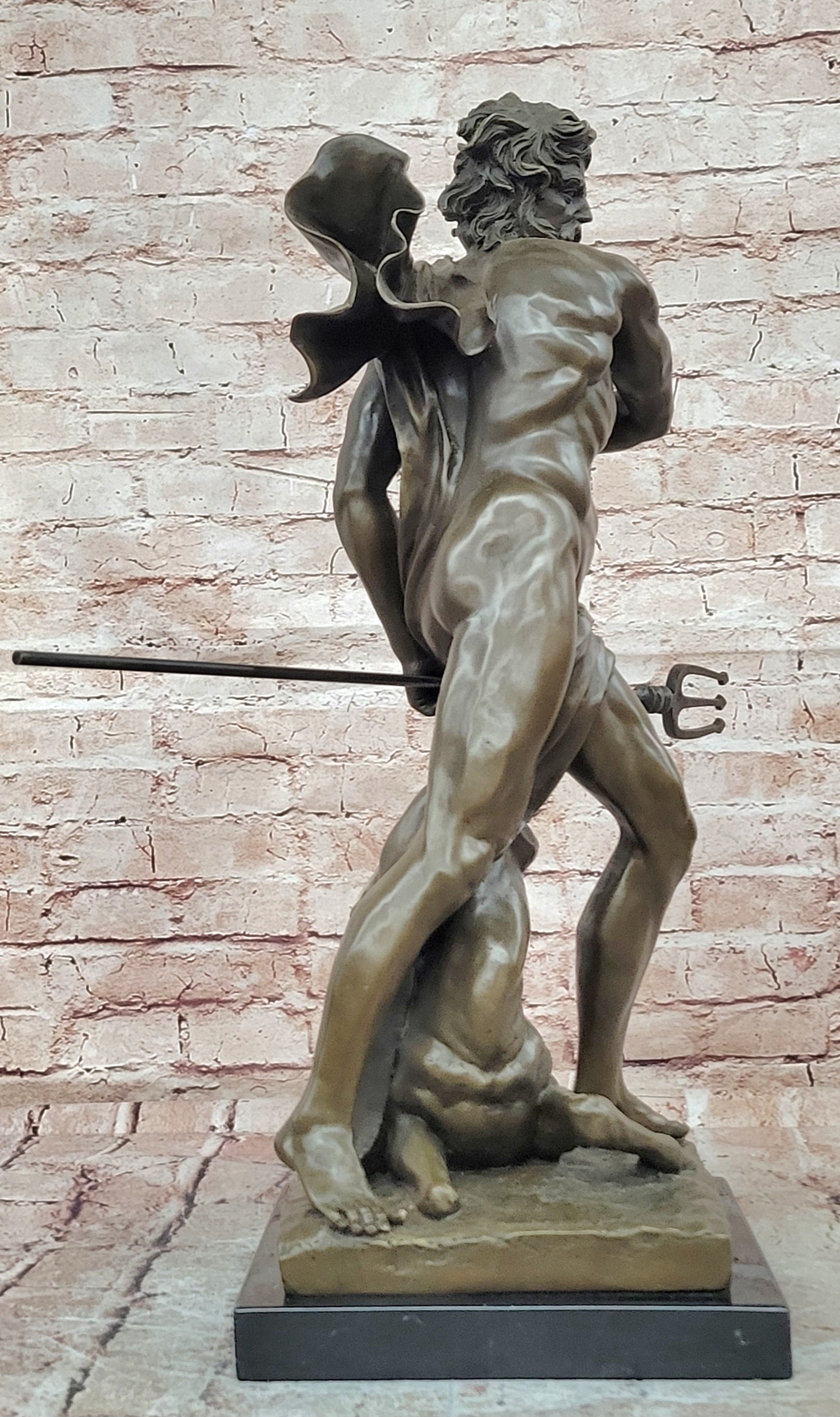 Poseidon (Neptune) Hippocampus Monumental Bronze Sculpture Marble Cesaro Decor