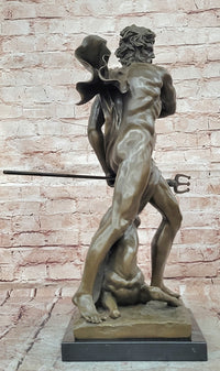 Poseidon (Neptune) Hippocampus Monumental Bronze Sculpture Marble Cesaro Decor