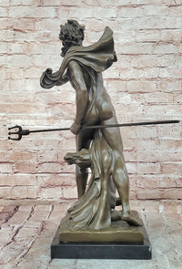 Poseidon (Neptune) Hippocampus Monumental Bronze Sculpture Marble Cesaro Decor