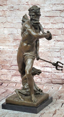 Poseidon (Neptune) Hippocampus Monumental Bronze Sculpture Marble Cesaro Decor