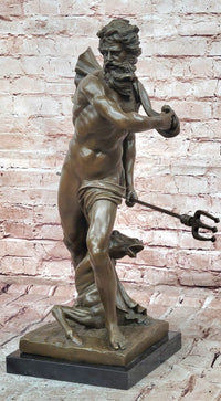 Poseidon (Neptune) Hippocampus Monumental Bronze Sculpture Marble Cesaro Decor
