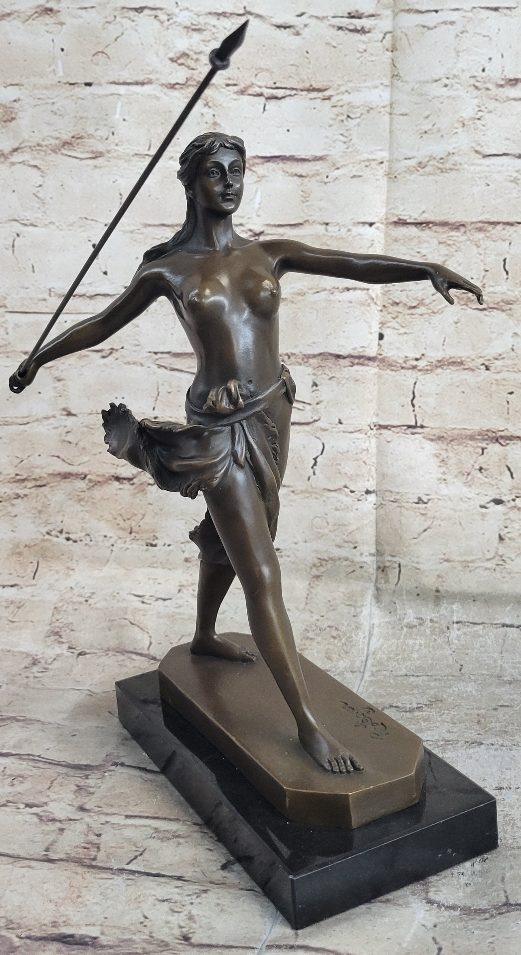 Diana the Huntress Artemis w/ Spear Bronze Sculpture after R. Leger
