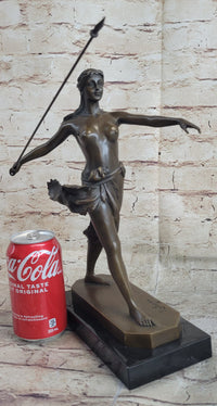 Diana the Huntress Artemis w/ Spear Bronze Sculpture after R. Leger