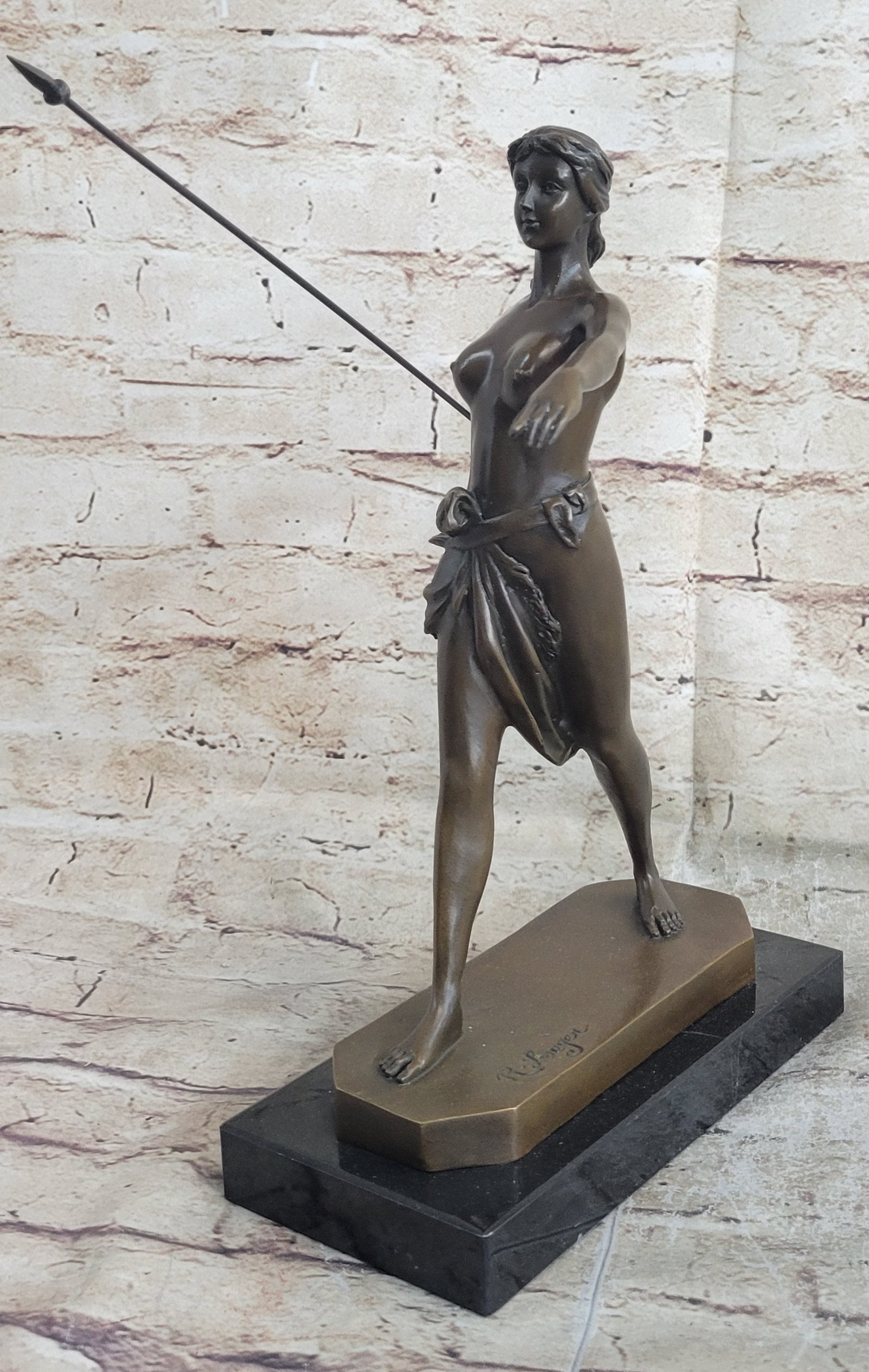 Diana the Huntress Artemis w/ Spear Bronze Sculpture after R. Leger