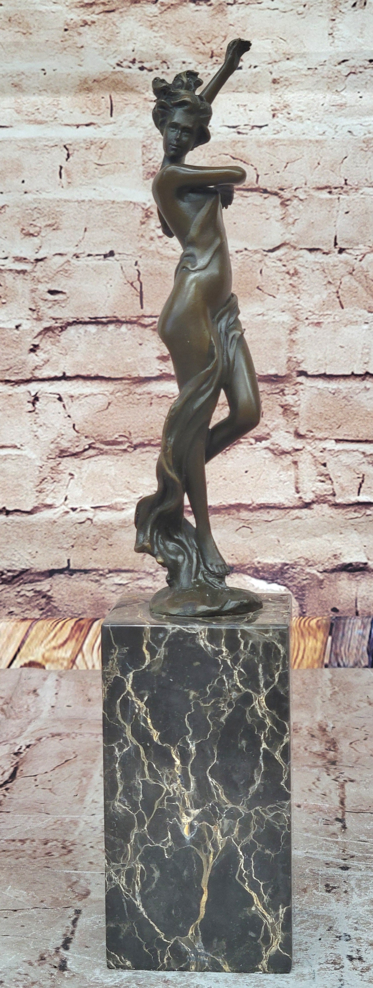 Sexy Half Nude Girl Bronze Figure Statue Sculpture on Marble Base Art Deco Decor 14.5"" x 3"