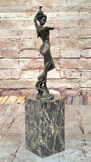 Sexy Half Nude Girl Bronze Figure Statue Sculpture on Marble Base Art Deco Decor 14.5"" x 3"