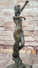 Semi Nude Girl With Dress Blowing in Wind Art Deco Bronze Sculpture Figure Marble Base 13" x 5"