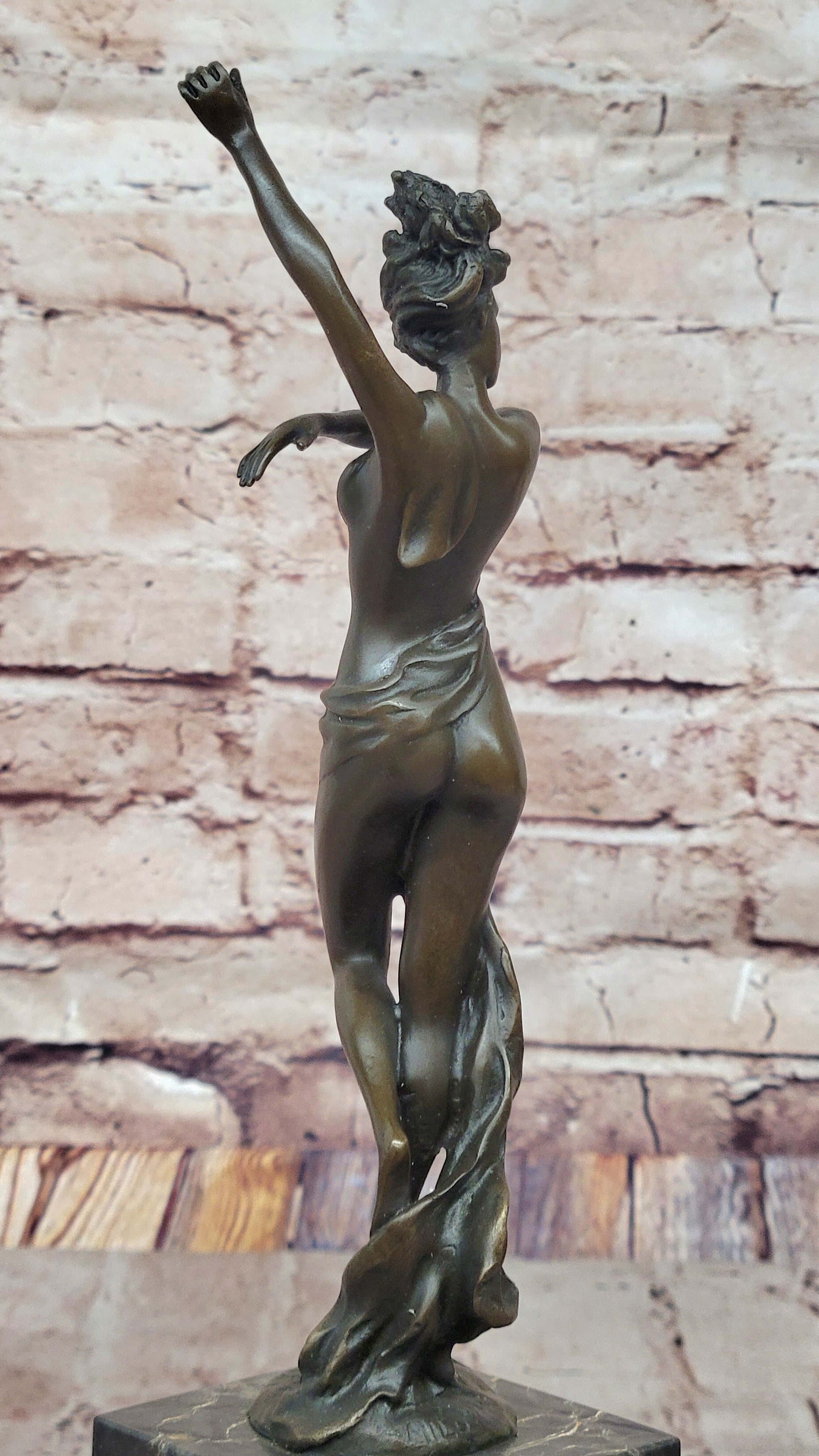 Sexy Half Nude Girl Bronze Figure Statue Sculpture on Marble Base Art Deco Decor 14.5"" x 3"