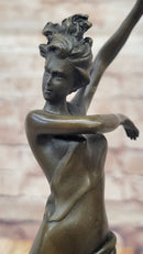 Semi Nude Girl With Dress Blowing in Wind Art Deco Bronze Sculpture Figure Marble Base 13" x 5"