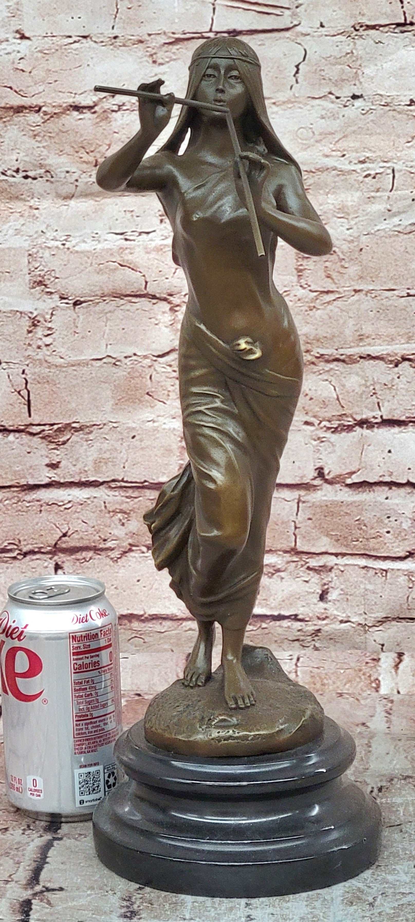Native American Indian Girl Playing Flute Bronze Statue Figurine Sculpture Artwork