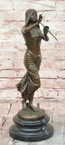 Native American Indian Girl Playing Flute Bronze Statue Figurine Sculpture Artwork