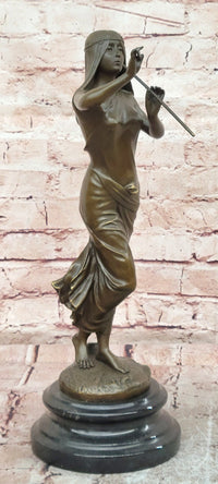 Native American Indian Girl Playing Flute Bronze Statue Figurine Sculpture Artwork