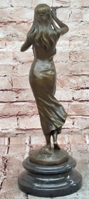 Native American Indian Girl Playing Flute Bronze Statue Figurine Sculpture Artwork