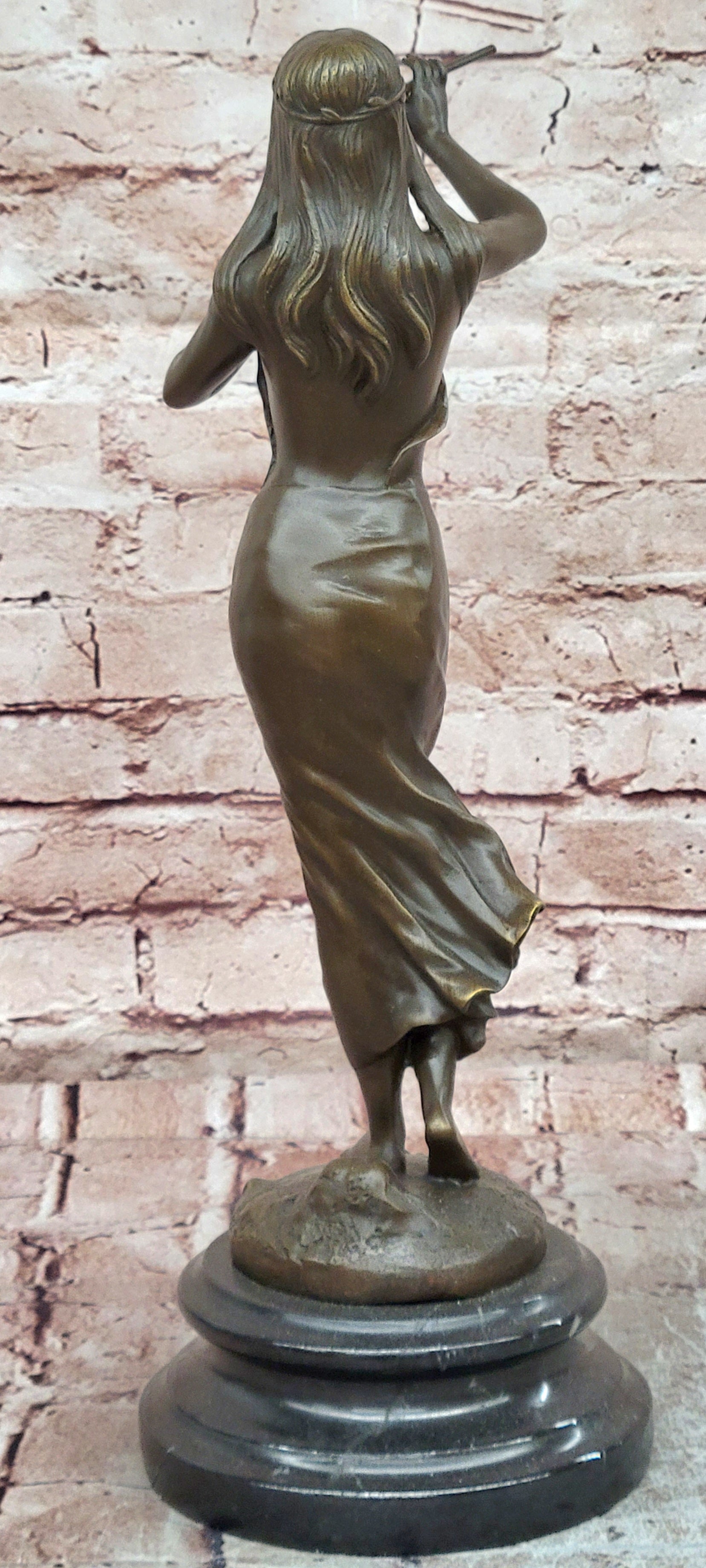 Native American Indian Girl Playing Flute Bronze Statue Figurine Sculpture Artwork