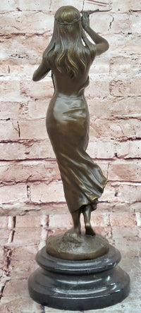 Native American Indian Girl Playing Flute Bronze Statue Figurine Sculpture Artwork