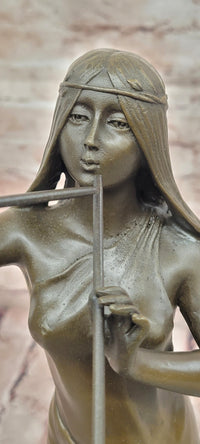 Native American Indian Girl Playing Flute Bronze Statue Figurine Sculpture Artwork