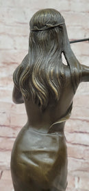 Native American Indian Girl Playing Flute Bronze Statue Figurine Sculpture Artwork