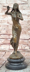 Native American Indian Girl Playing Flute Bronze Statue Figurine Sculpture Artwork
