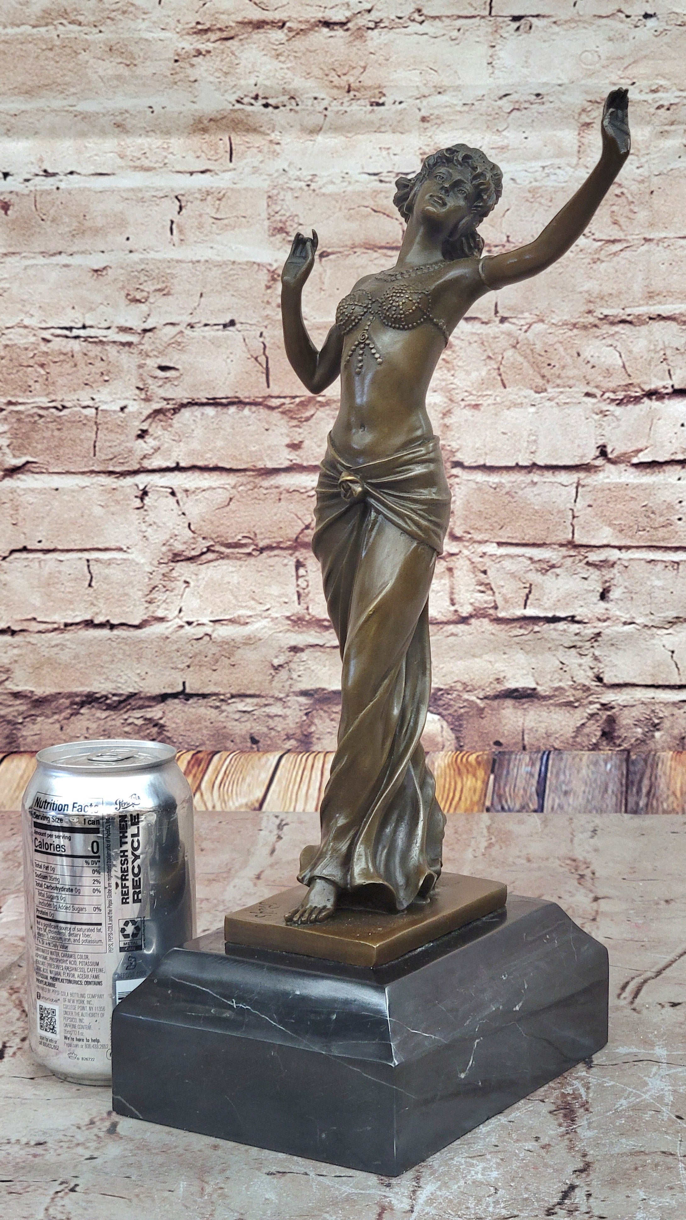 Art Deco Bronze Dancing Woman Sculpture on Marble Base