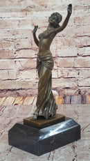 Art Deco Bronze Dancing Woman Sculpture on Marble Base