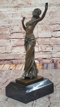 Art Deco Bronze Dancing Woman Sculpture on Marble Base