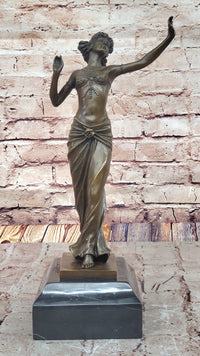 Art Deco Bronze Dancing Woman Sculpture on Marble Base