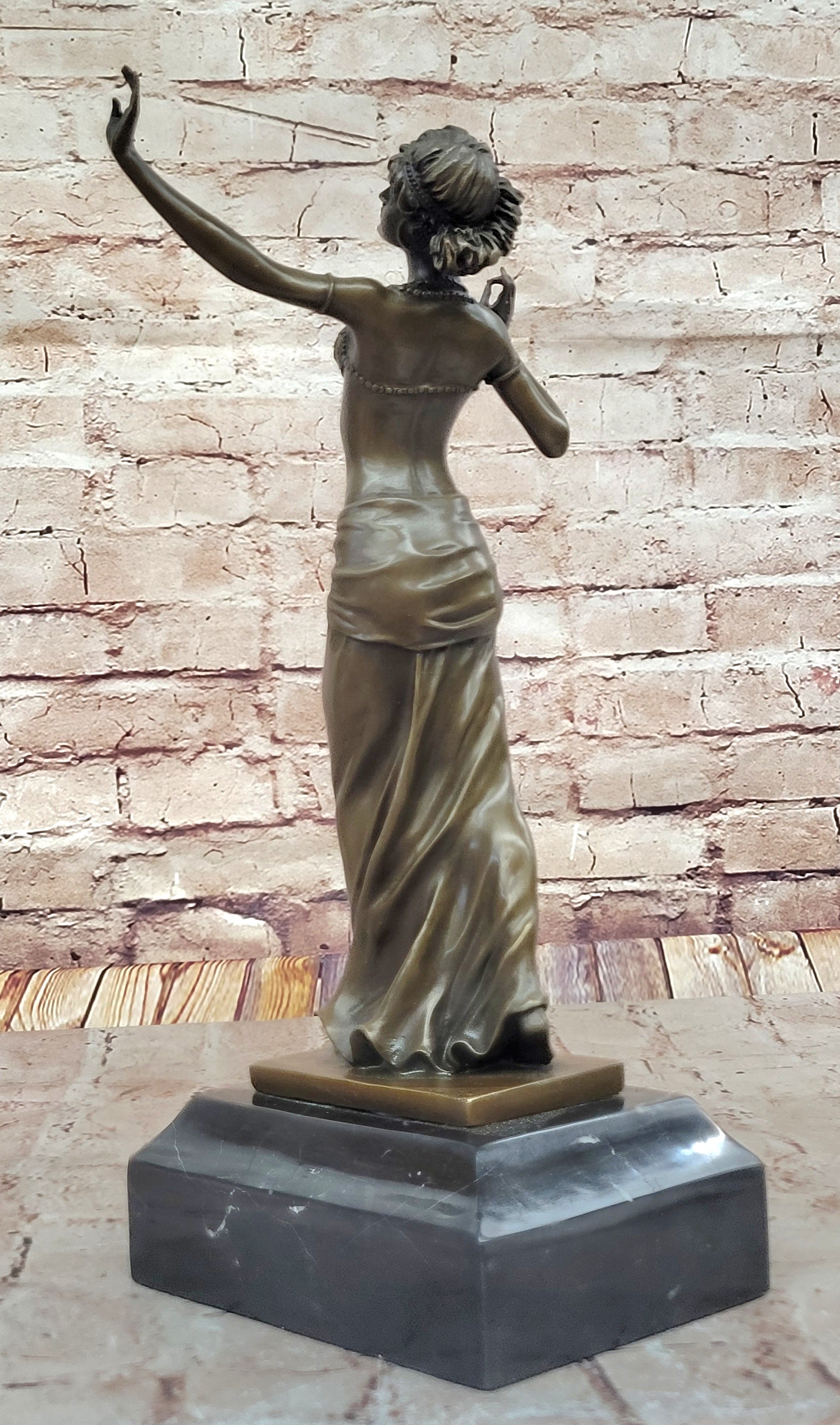 Art Deco Bronze Dancing Woman Sculpture on Marble Base