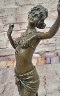 Art Deco Bronze Dancing Woman Sculpture on Marble Base