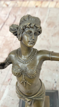 Art Deco Bronze Dancing Woman Sculpture on Marble Base