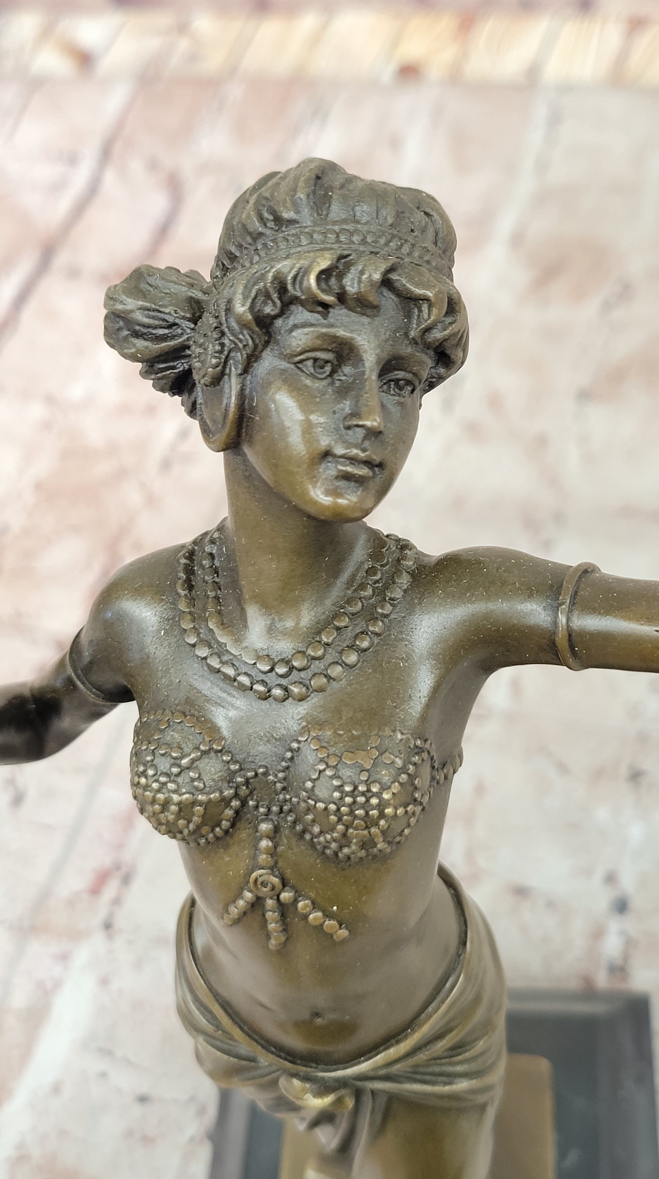 Art Deco Bronze Dancing Woman Sculpture on Marble Base