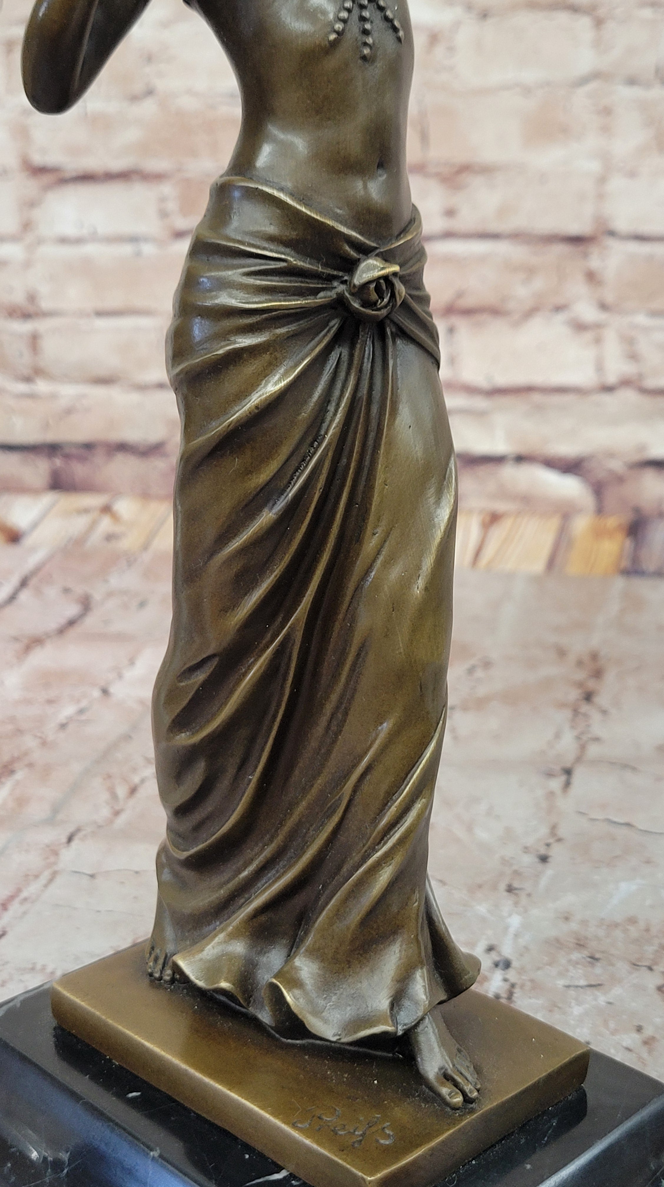 Art Deco Bronze Dancing Woman Sculpture on Marble Base
