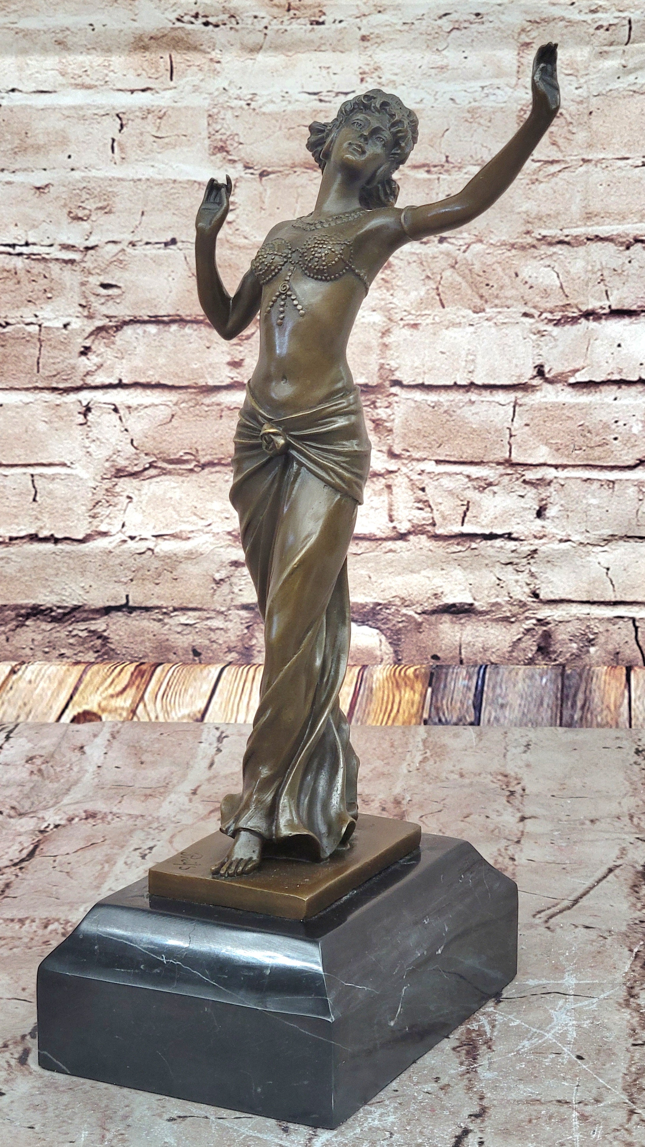 Art Deco Bronze Dancing Woman Sculpture on Marble Base