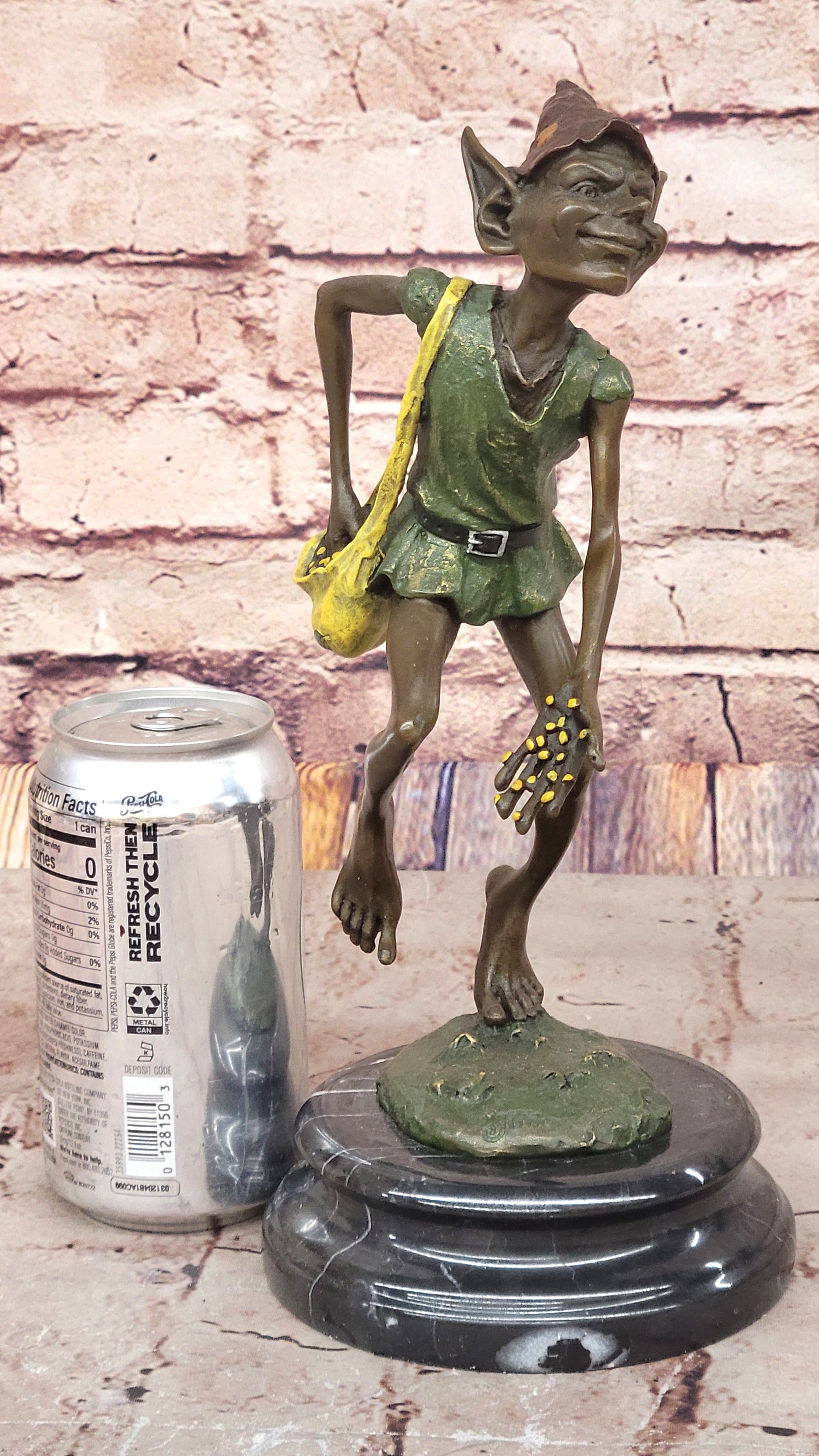Bronze Elf Leprechaun Sculpture on Marble Base by Juno