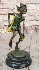 Bronze Elf Leprechaun Sculpture on Marble Base by Juno