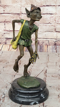 Bronze Elf Leprechaun Sculpture on Marble Base by Juno
