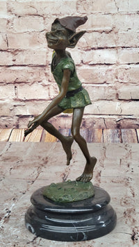 Bronze Elf Leprechaun Sculpture on Marble Base by Juno