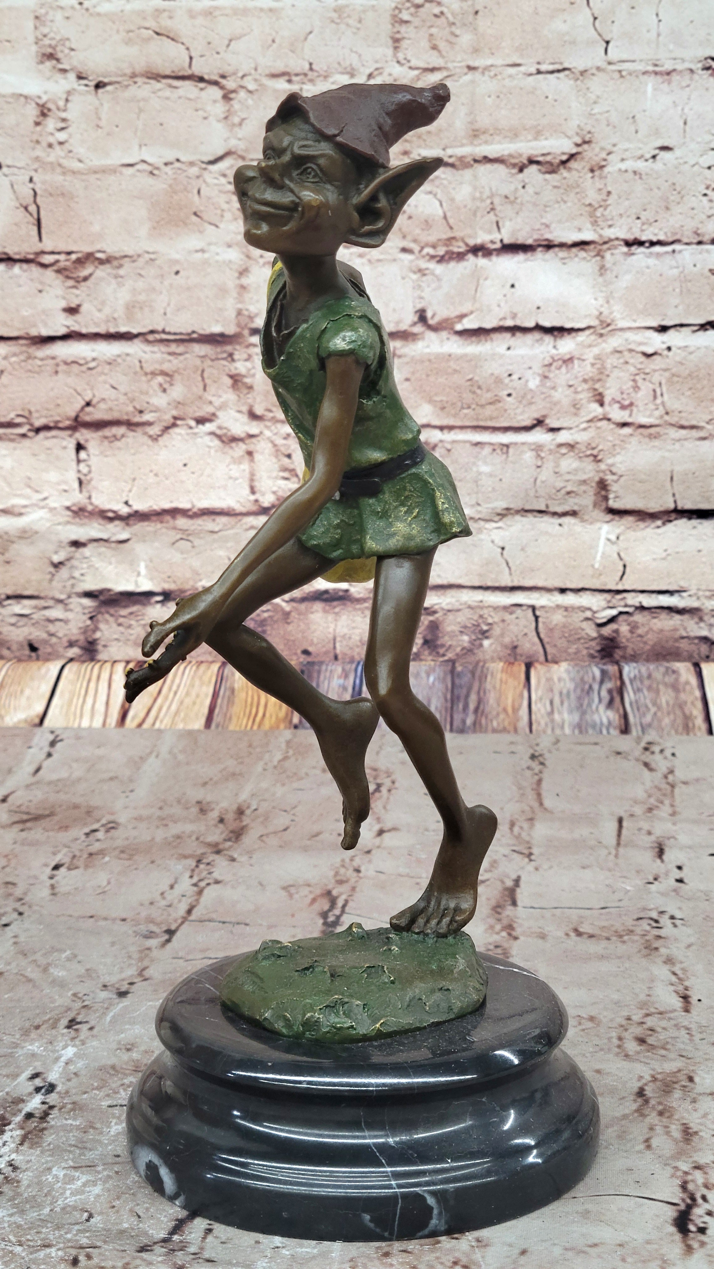 Bronze Elf Leprechaun Sculpture on Marble Base by Juno