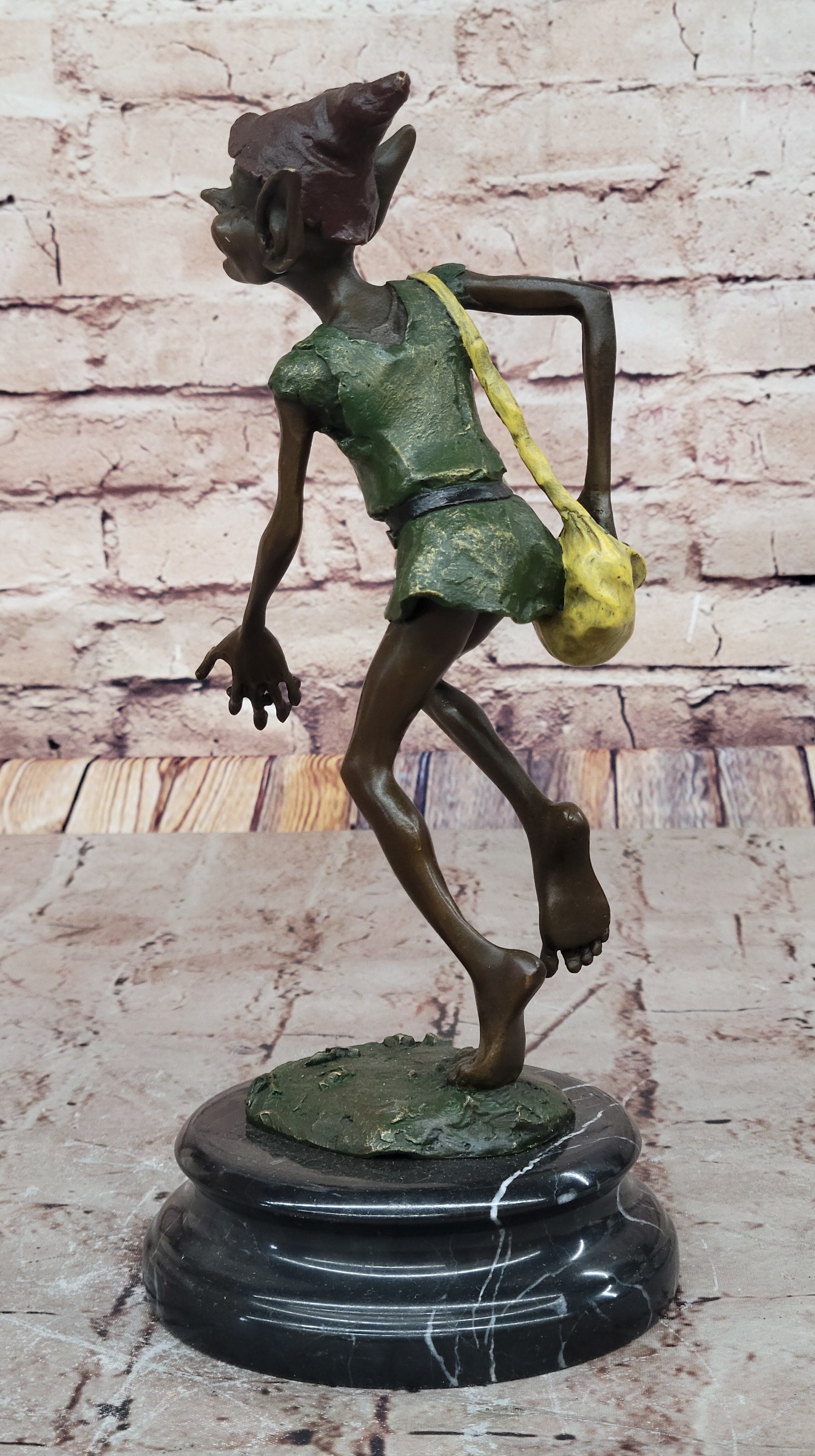 Bronze Elf Leprechaun Sculpture on Marble Base by Juno