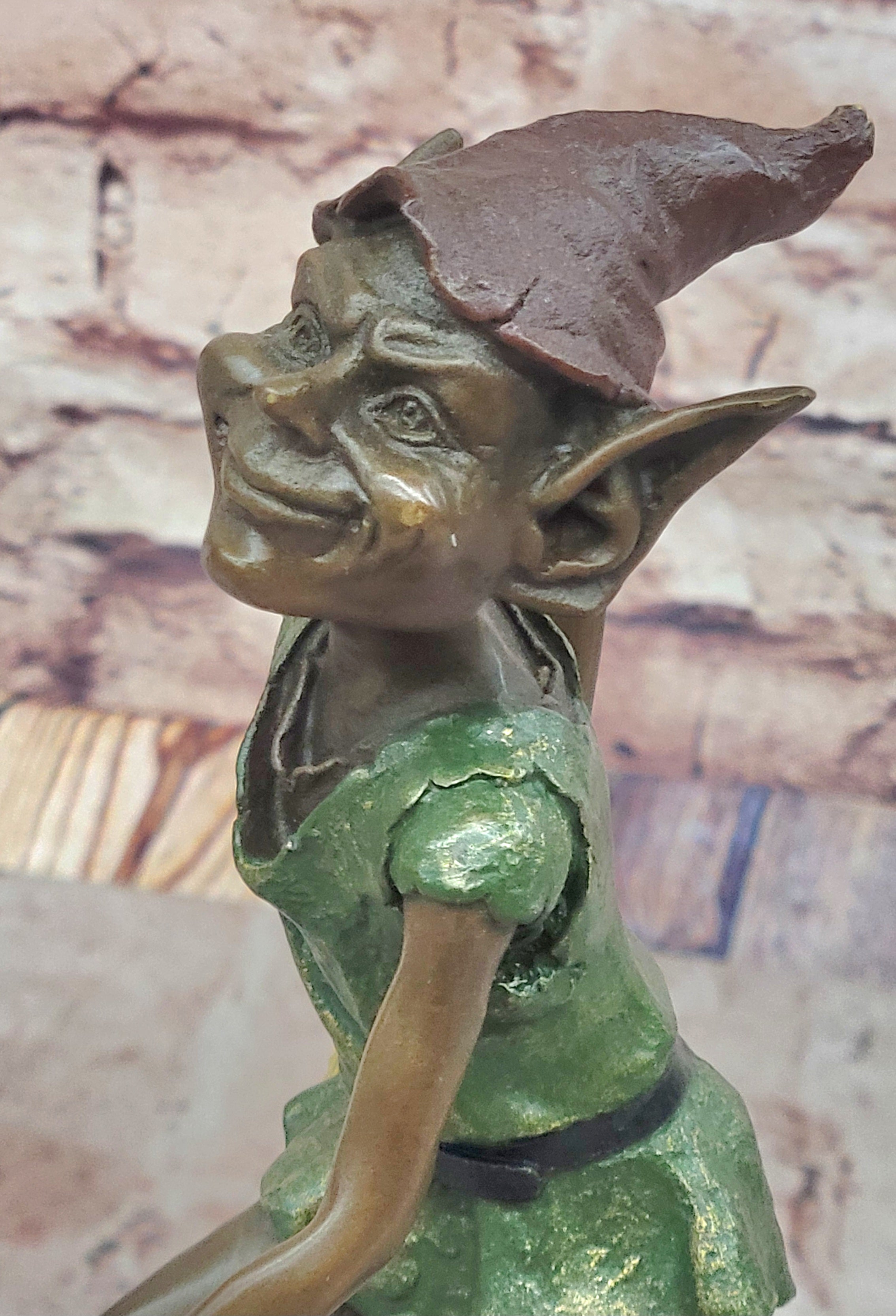 Bronze Elf Leprechaun Sculpture on Marble Base by Juno