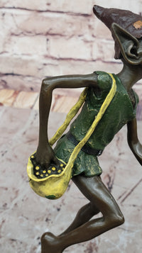 Bronze Elf Leprechaun Sculpture on Marble Base by Juno