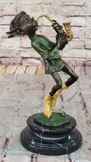 Bronze Elf Leprechaun Playing Golden Saxophone by Juno