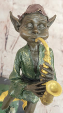Bronze Elf Leprechaun Playing Golden Saxophone by Juno