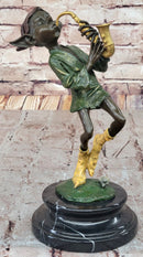 Bronze Elf Leprechaun Playing Golden Saxophone by Juno