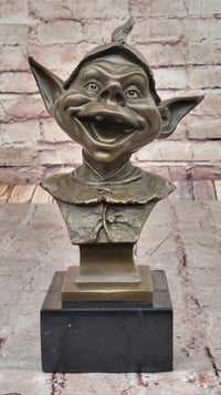 Bronze Goblin Bust – Playful Fantasy on Marble Base