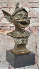 Bronze Goblin Bust – Playful Fantasy on Marble Base