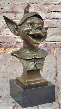Bronze Goblin Bust – Playful Fantasy on Marble Base