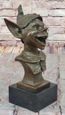 Bronze Goblin Bust – Playful Fantasy on Marble Base