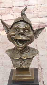 Bronze Goblin Bust – Playful Fantasy on Marble Base