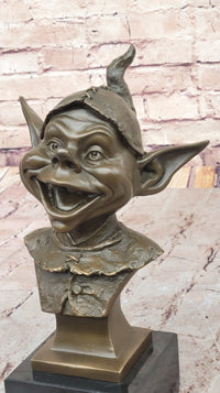 Bronze Goblin Bust – Playful Fantasy on Marble Base